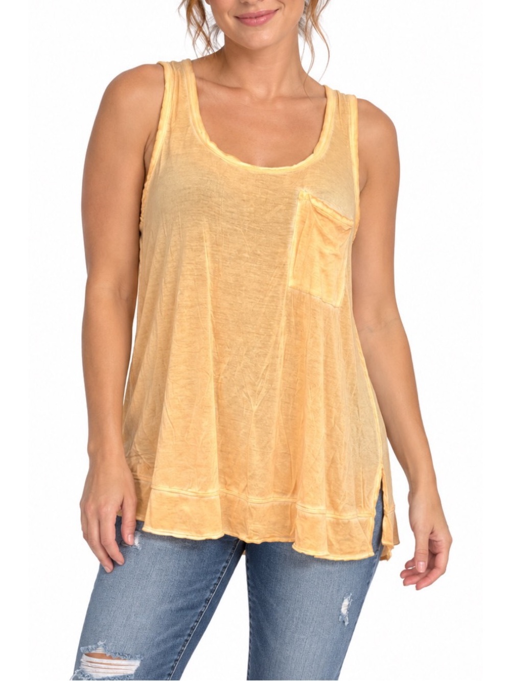 Pure + Good Orange burnout style tank top featuring a scoop neckline
